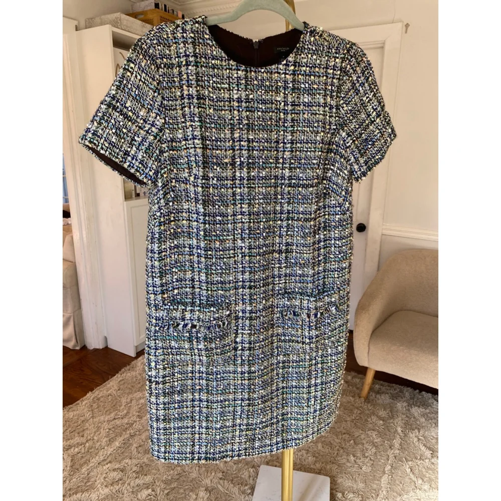 Ann Taylor Petite Tweed Mini Dress Quiet Luxury Old Money Parisian Scandi Preppy
